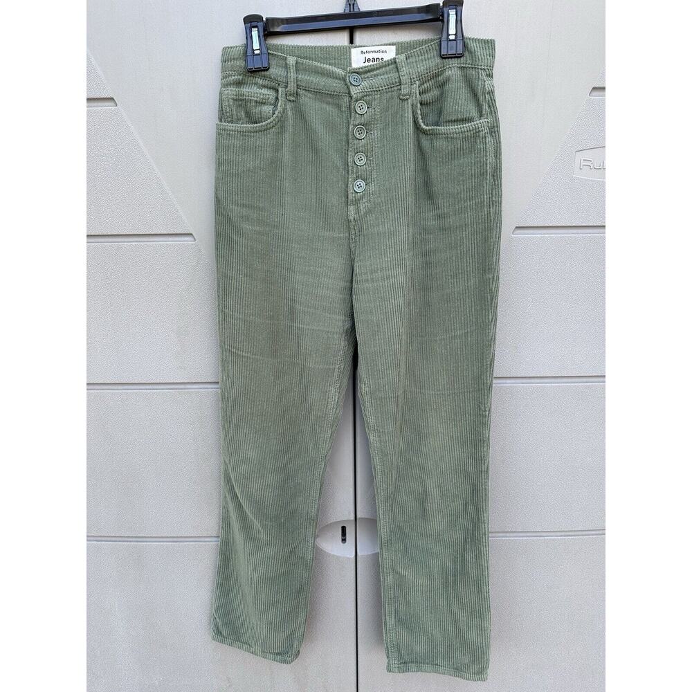 Reformation Pants Cynthia Button Fly High Rise Straight Moss Corduroy Womens 27